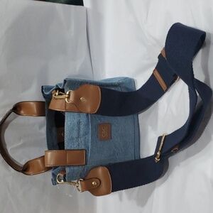 C&C California blue denim square top handle crossbody bag with brown handles new